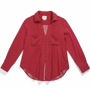 Maeve Anthropologie Red Micro Dot Collared Button Front Blouse Work Top XS